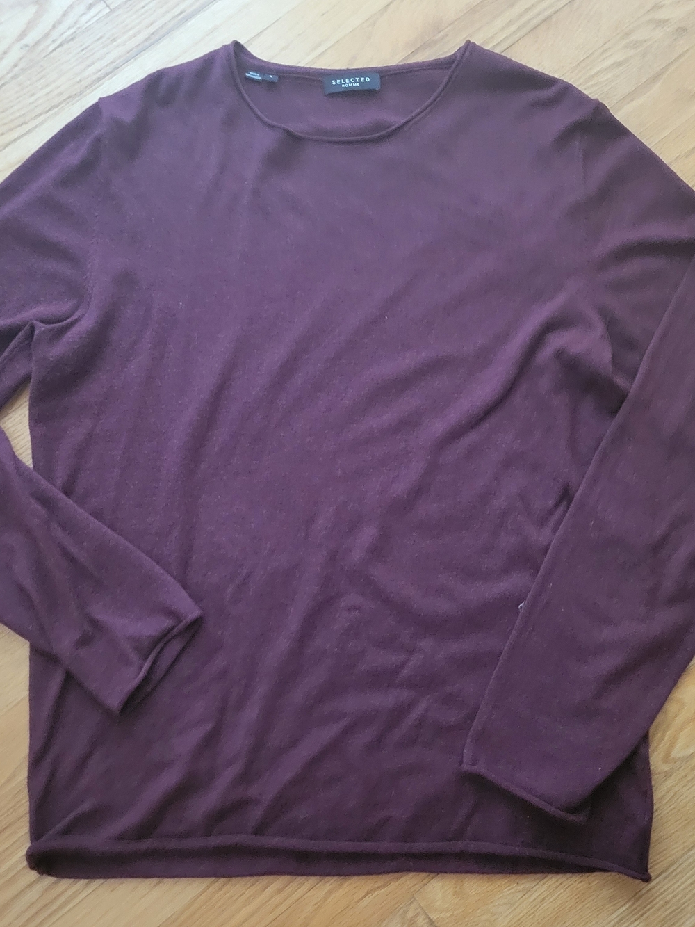 Selected Homme Men's Long-Sleeve Crewneck Shirt - Burgundy , Large